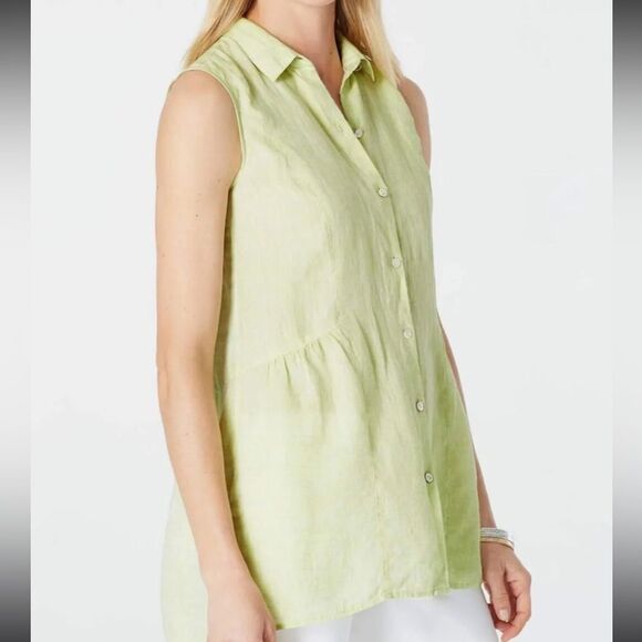 J.Jill Love Linen Button Front Tunic Peplum back Sleeveless Top XS - Picture 9 of 9